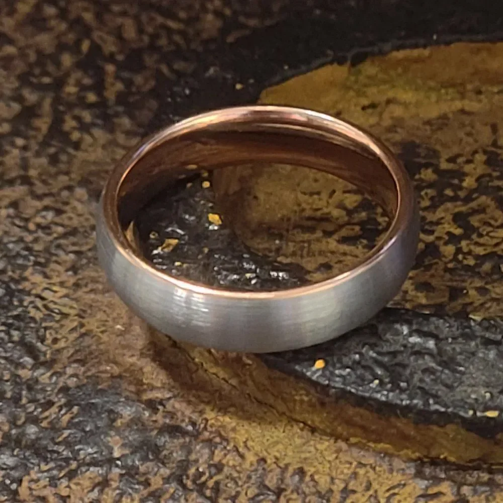 Engraved Men's Silver and Rose Gold Tungsten Wedding Ring